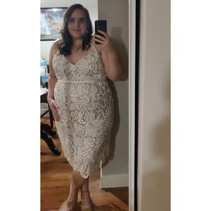 David's Bridal, DBstudio, 20w, white lace overlay midi dress